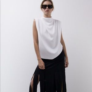 High neck Zara shirt in ecru/white